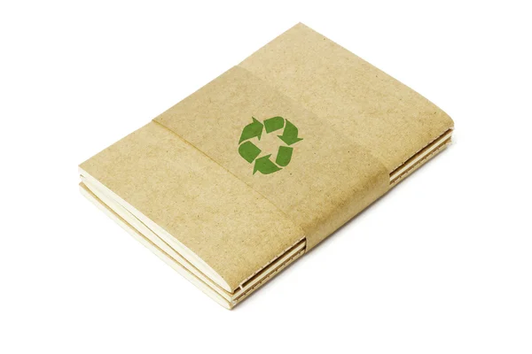 Bücher mit recyceltem Symbol nähen — Stockfoto