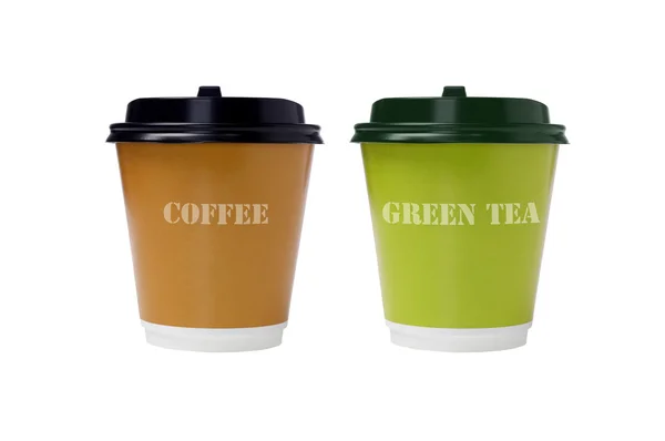 Kaffee und grüner Tee in Pappbechern — Stockfoto