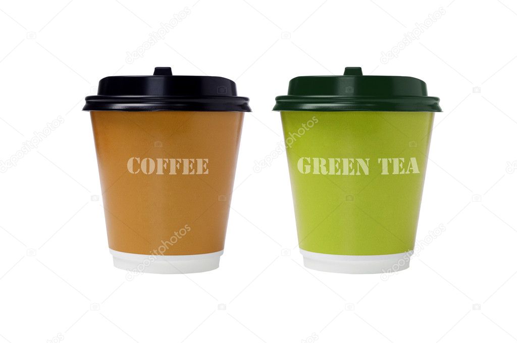 Coffee and Green Tea in Paper Cups