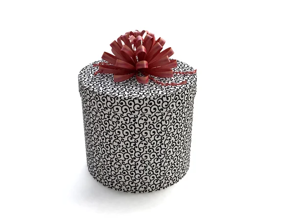 Textured Round Gift Box with Red Ribbon — Stock Photo, Image