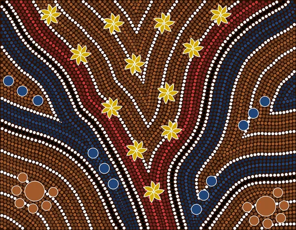 Aboriginal stílusú dot festmény ábrázoló nedves Illu.based — Stock Vector