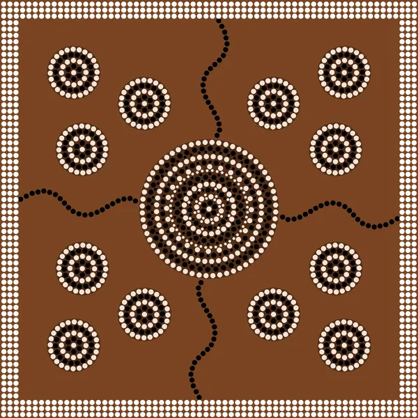 Stile aborigeno di pittura a punti raffigurante cerchio . — Vettoriale Stock