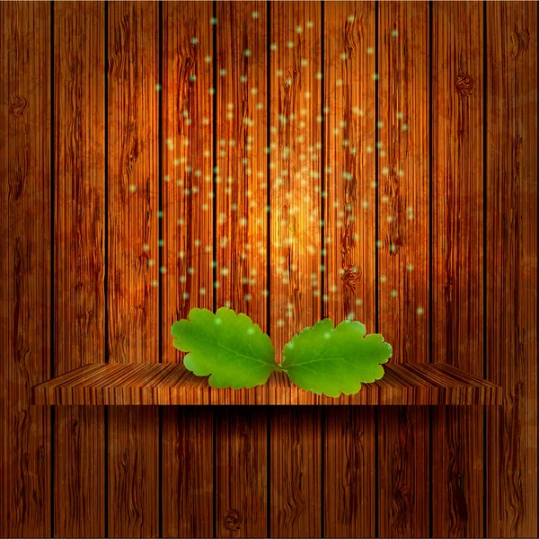 Дерев'яна полиця з зеленим листям. Векторні ілюстрації. Епс 10 — стоковий вектор