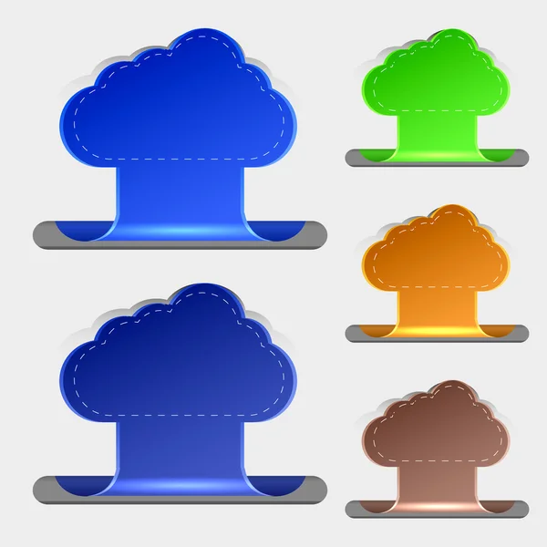 Pegatinas de nube de computadora vectorial sobre fondo azul. Eps10 — Vector de stock