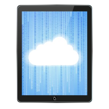 Vector realistic computer tablet with cloud on binary background isolated on white. Eps10 clipart