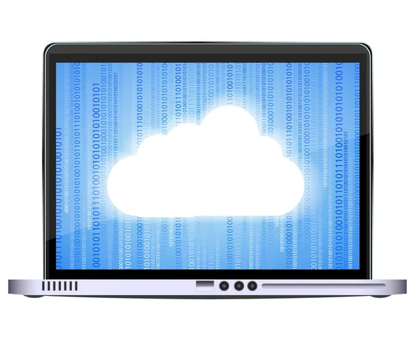 Vektor laptop med moln på binära bakgrund isolerade på vitt. eps10 — Stock vektor