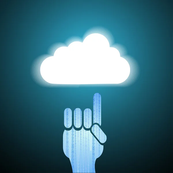 Nuvem de computador vetorial com a mão no azul. Eps10 — Vetor de Stock