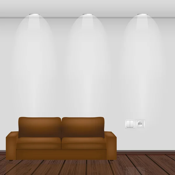 Interni. parete e parquet con divano. illustrazione vettoriale . — Vettoriale Stock