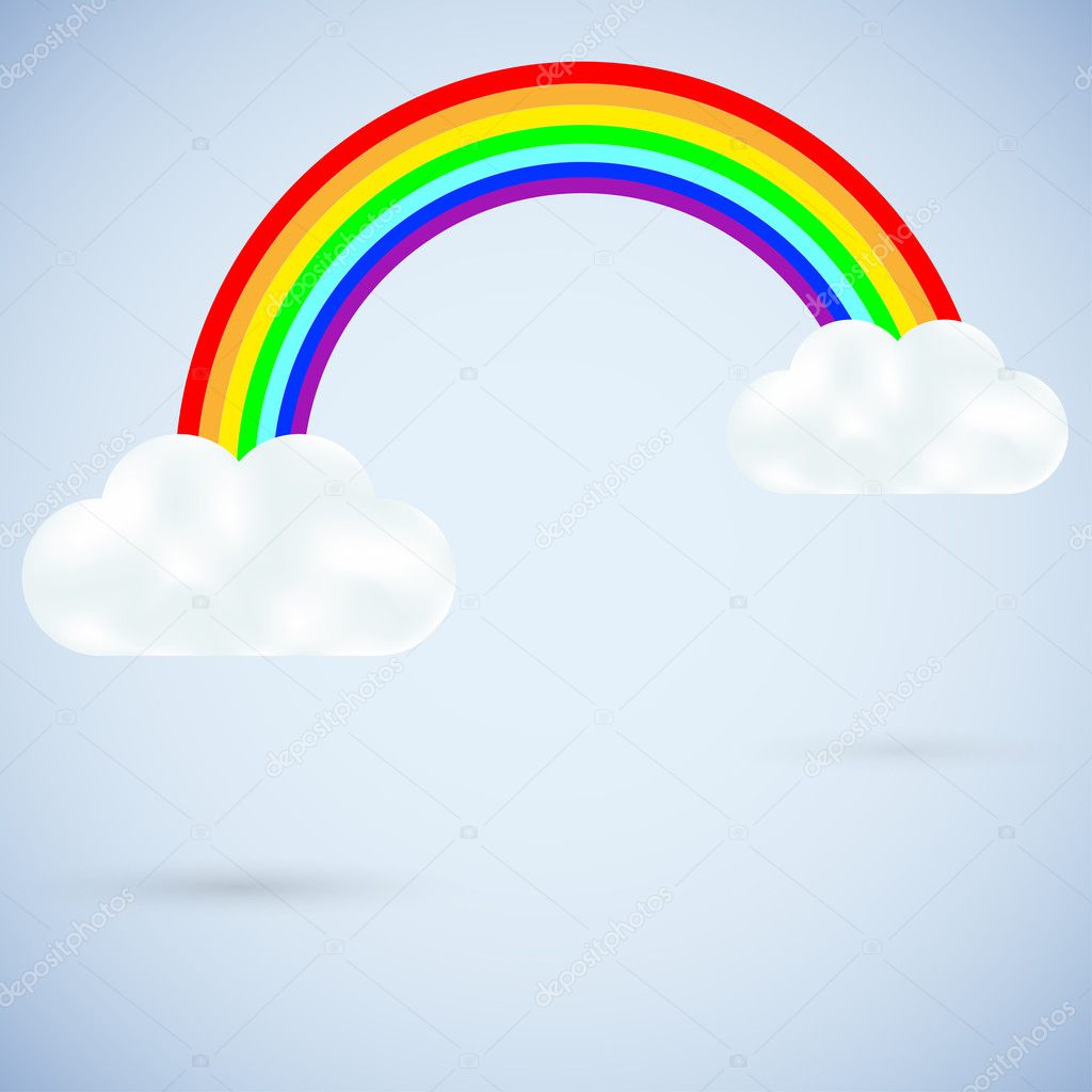 Vector clouds with a rainbow on blue. Best choice