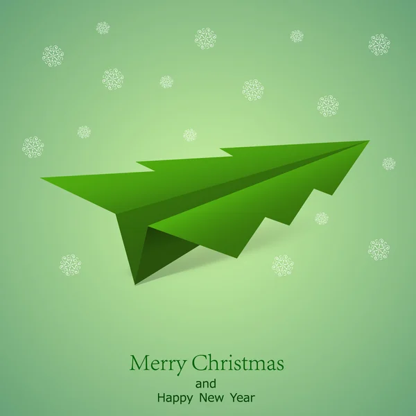 Concept of the Christmas tree and origami airplane. Vector illustration bac — Stock Vector
