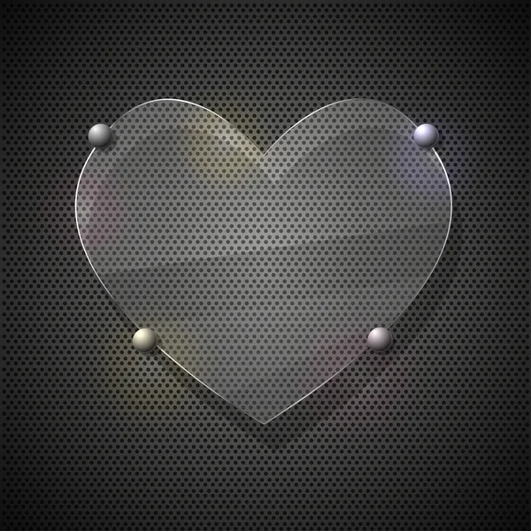 Glazen hart op metalen raster. vectorillustratie — Stockvector
