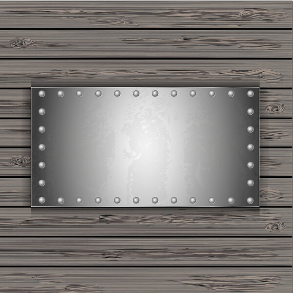 Metal plate on wooden boards. vector illustration
