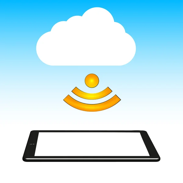 Concept cloud with computer tablet. Vector illustration. — Stock Vector