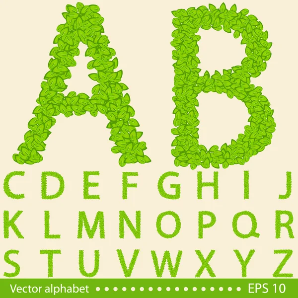 Concept alphabet with creative green leaves. Vector illustration. Eps 10 — Stock Vector