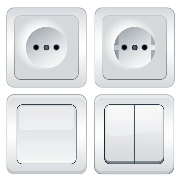 Prises et interrupteurs vectoriels isolés sur blanc — Image vectorielle
