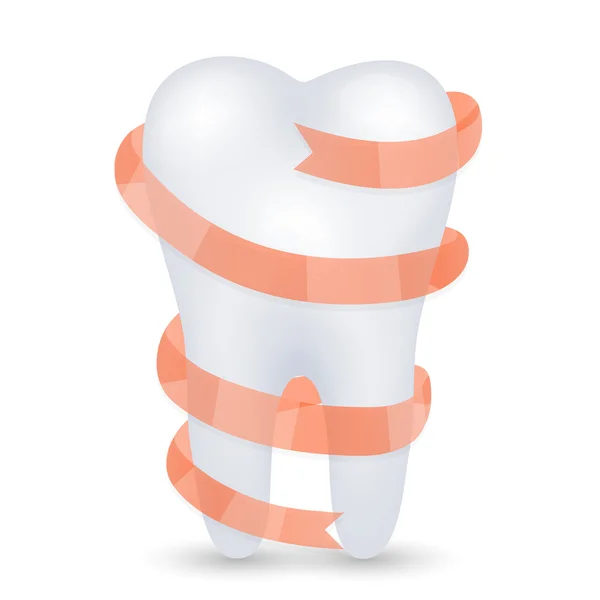 Векторний зуб з червоною стрічкою ізольовано на білому — стоковий вектор