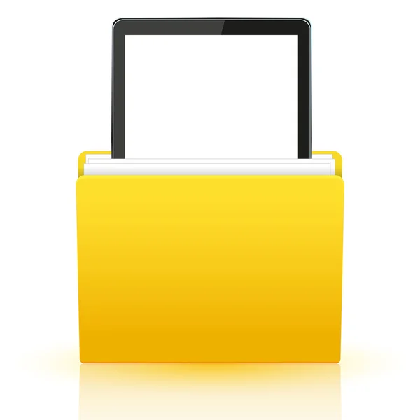 Tablet de computador vetorial na pasta amarela. Eps10 — Vetor de Stock
