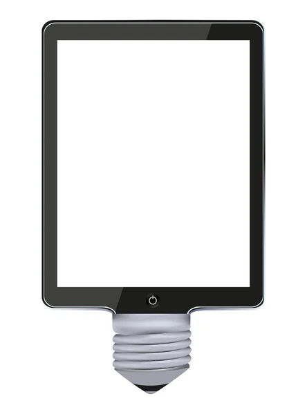 Tablet computer concetto vettoriale con lampadina. Idea — Vettoriale Stock