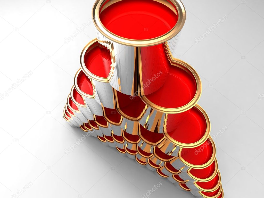 Pyramid of red paint cans