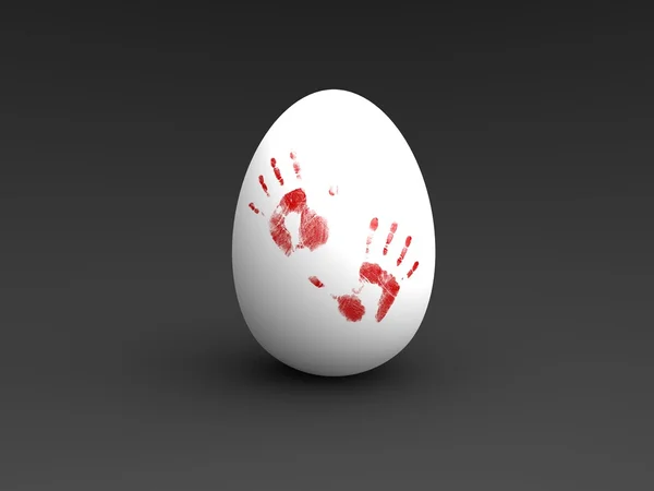 在鸡蛋上的手印 — 图库照片