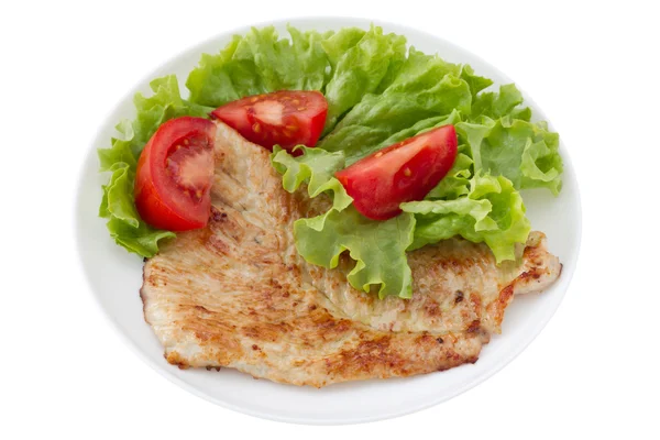 Kızarmış hindi beyaz tabak salata ile — Stok fotoğraf