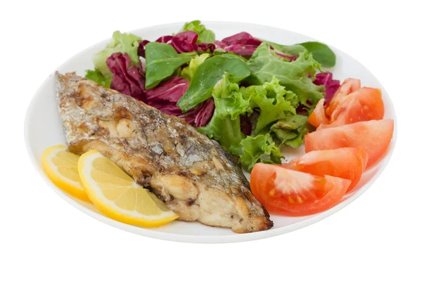 Grilled swordfish with salad on the plate — Stock Photo, Image