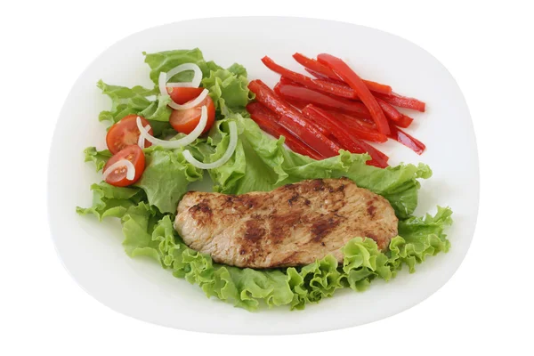 Fried pork with salad — Stock Photo, Image