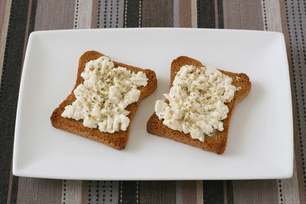 Toasts with cottage cheese — Stock Photo, Image