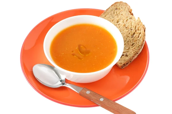 Kürbissuppe mit Brot — Stockfoto