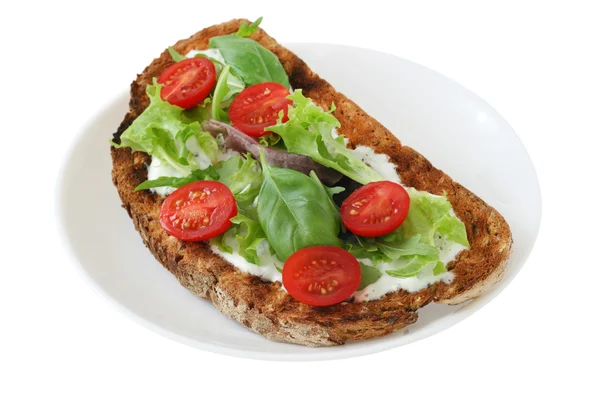 Toast with cream cheese and tomato — Stock Photo, Image