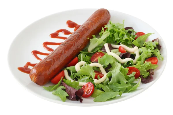 Fried sausage with salad — Stock Photo, Image