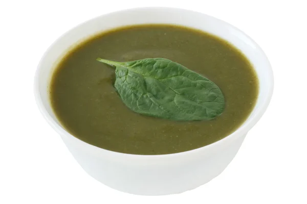 Bayam sup dalam mangkuk putih — Stok Foto