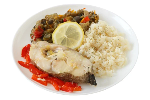 Gekookte vis met rijst — Stockfoto