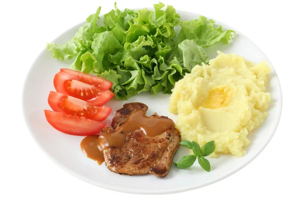 Smažené vepřové maso s bramborovou kaší — Stock fotografie
