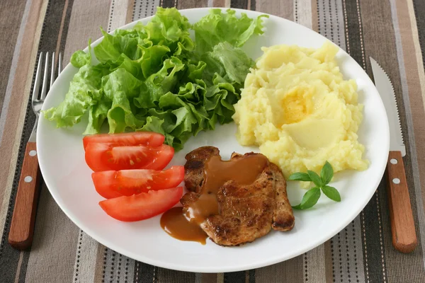 Fried pork with mashed potato — Stock Photo, Image