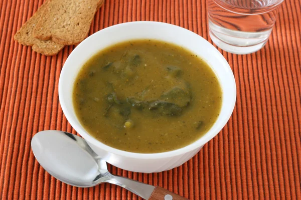 Spinach soup in white bowl — Stock Photo, Image