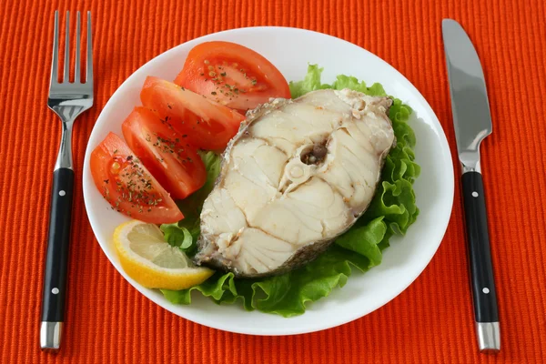 Kokt fisk med sallad — Stockfoto