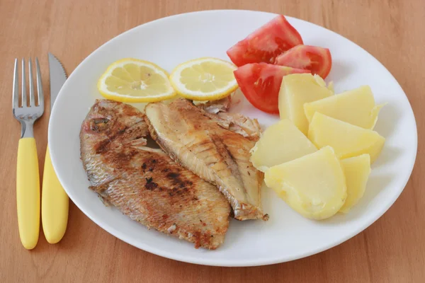 Жареная рыба с картофельным пюре — стоковое фото