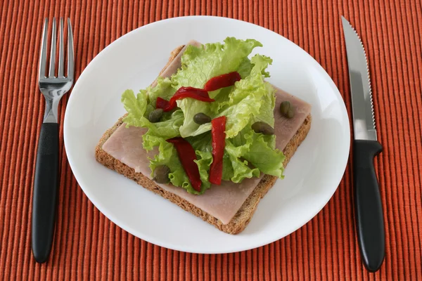 Pirítós sonkával és saláta — Stock Fotó