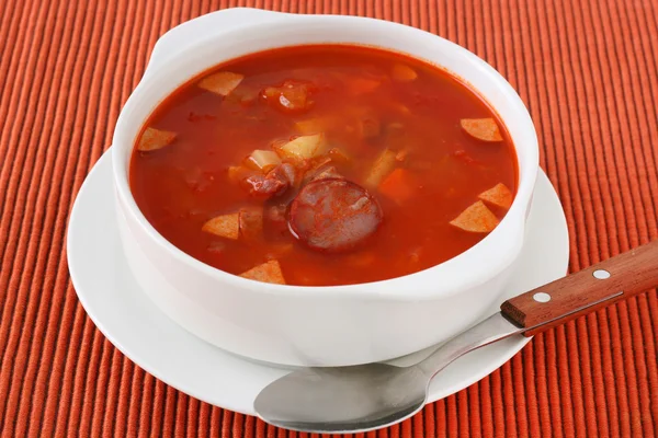 Soup with meat and sausages — Stock Photo, Image