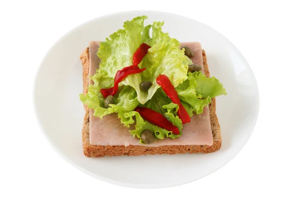 Toast se šunkou a salátem — Stock fotografie