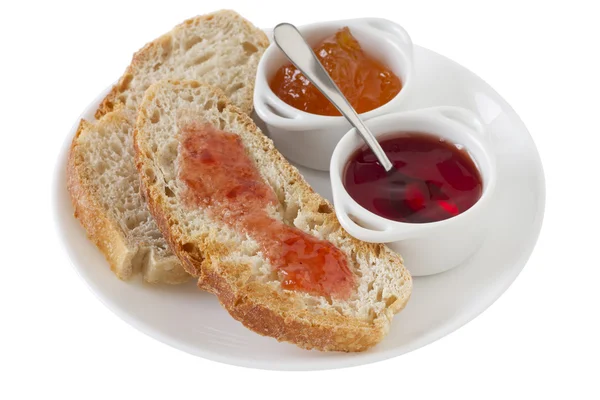 Brot mit Marmelade in Schalen — Stockfoto