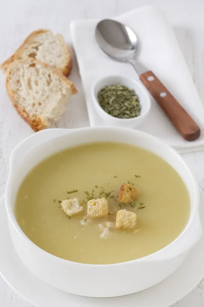 Chicken soup in the white bowl — Stock Photo, Image