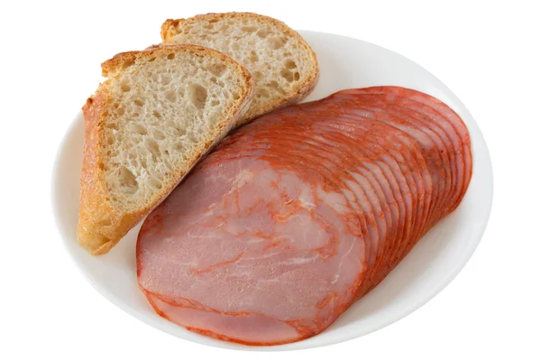 Szynka z chlebem na talerzu — Zdjęcie stockowe