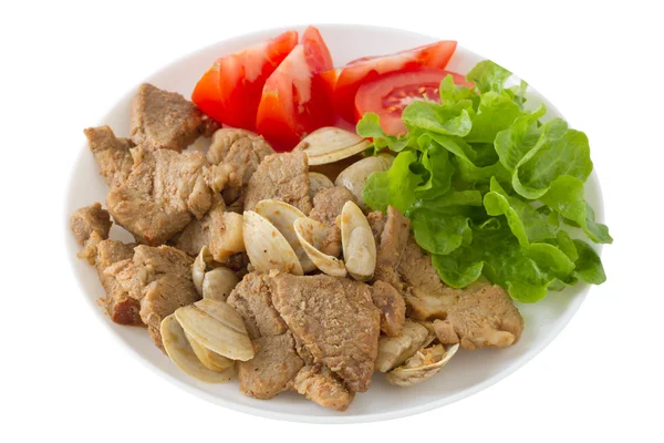 Pork with seafood and salad — Stock Photo, Image