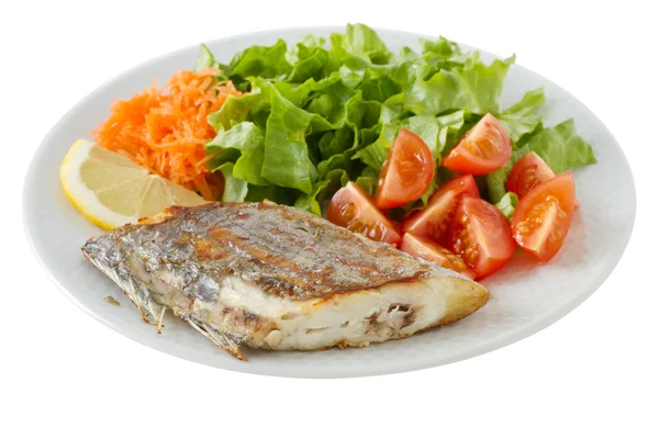 Fried swordfish with salad — Stock Photo, Image