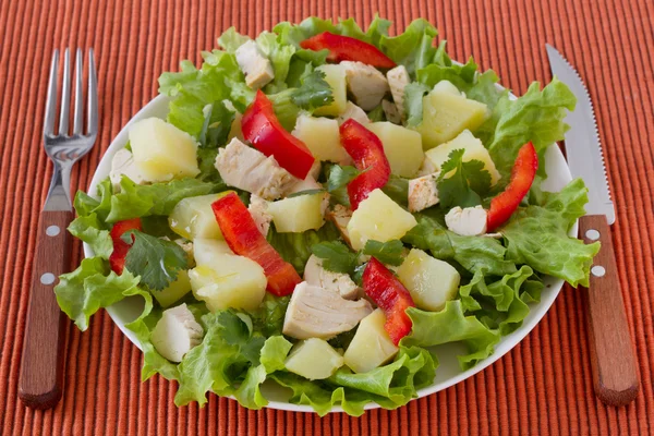 Куриный салат на тарелке — стоковое фото