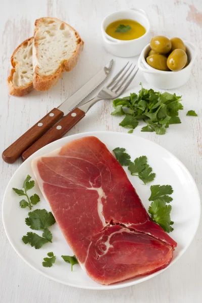 Prosciutto on the plate — Stock Photo, Image
