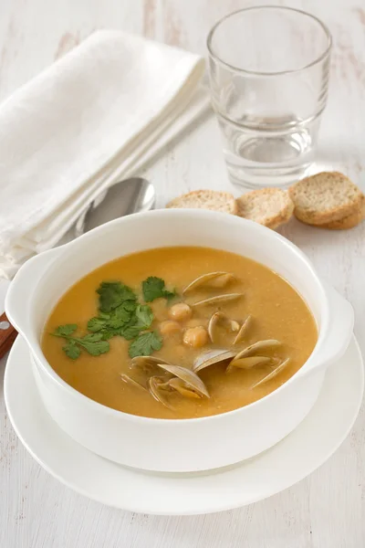 stock image Soup chickpea with seafood