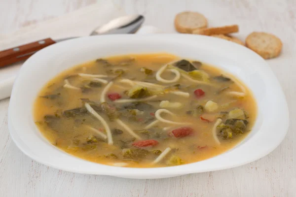 Bean soup with spaghetti — Stock Photo, Image